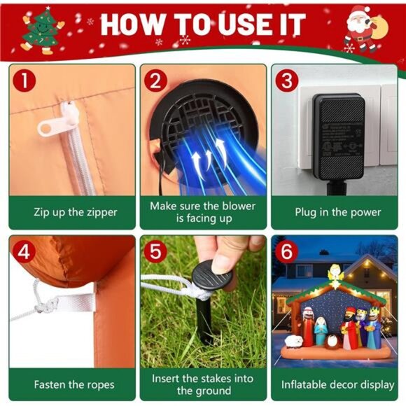 8FT Christimas Inflatable Nativity Scene Decorations Outdoor with Built-in LEDs - Picture 4 of 8